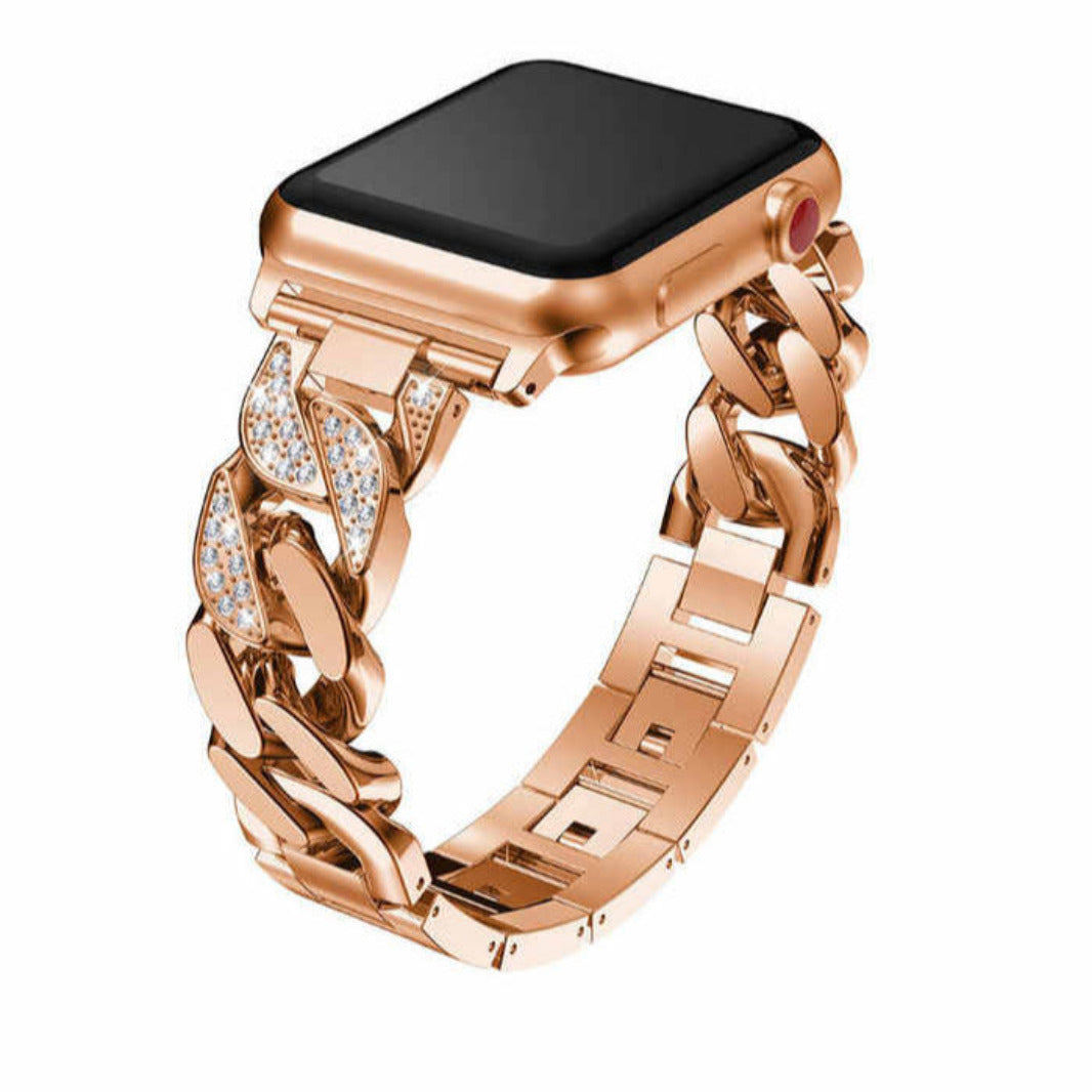 Diamond Metal Stainless Steel Chain Bracelet Band for Apple Watch 38 | 40 | 41 | 42mm S10 38 | 40 | 41 | 42mm S10 rose-gold Straps & Bands