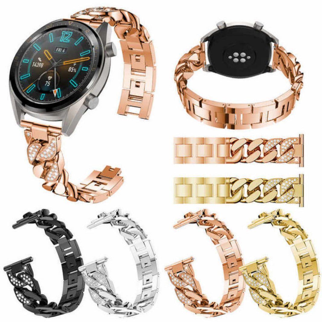 Diamond Metal Stainless Steel Chain Bracelet Band for Smartwatch 20mm Straps & Bands