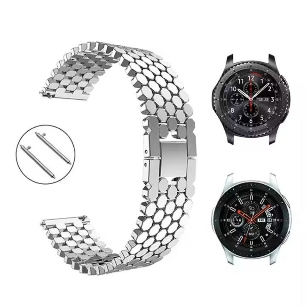 Honeycomb Pattern Stainless Steel Metal Band for Smartwatch 22mm Straps & Bands