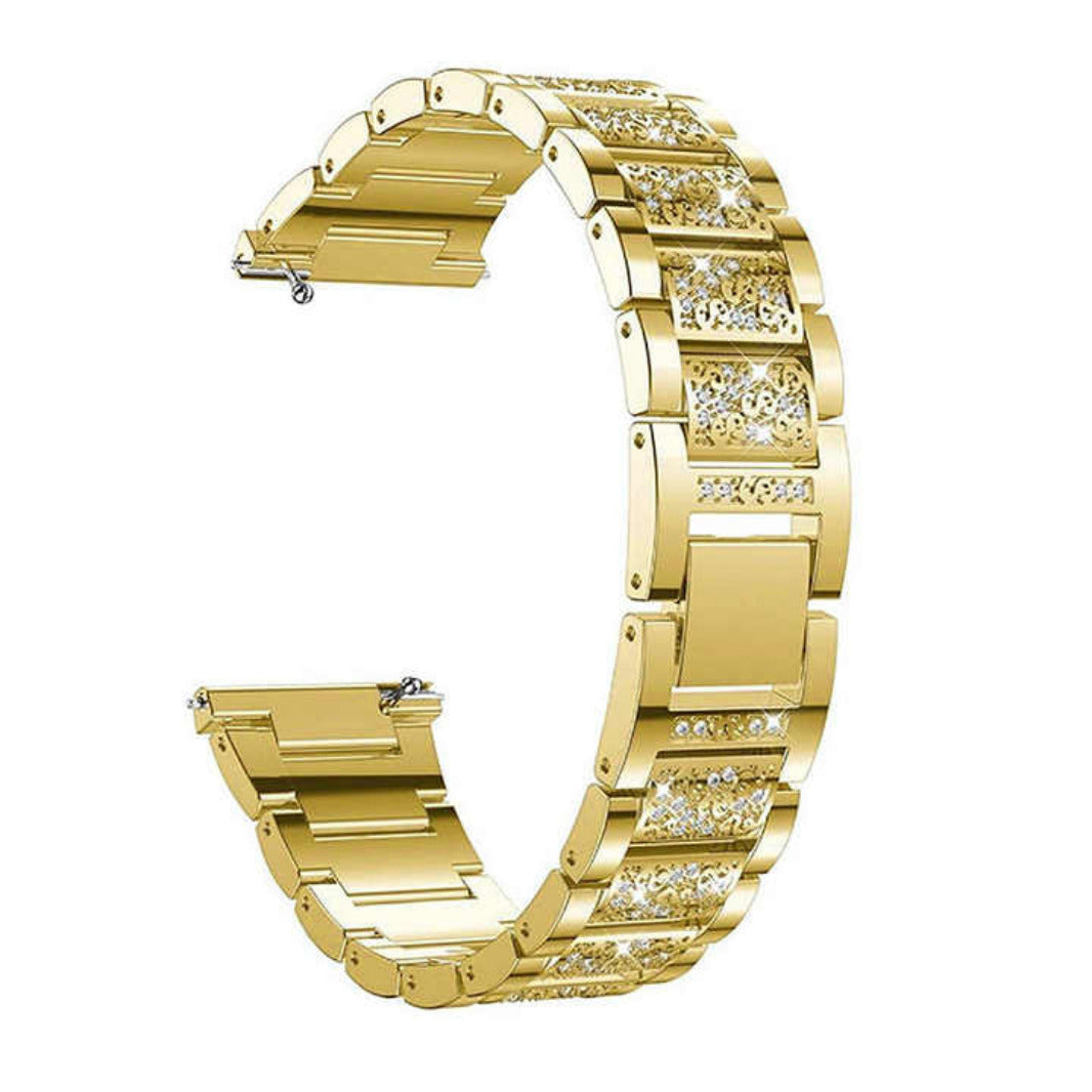 Luxury Bling Rhinestone Dressy Jewelry Metal Band for Smartwatch 22mm 22mm gold Straps & Bands
