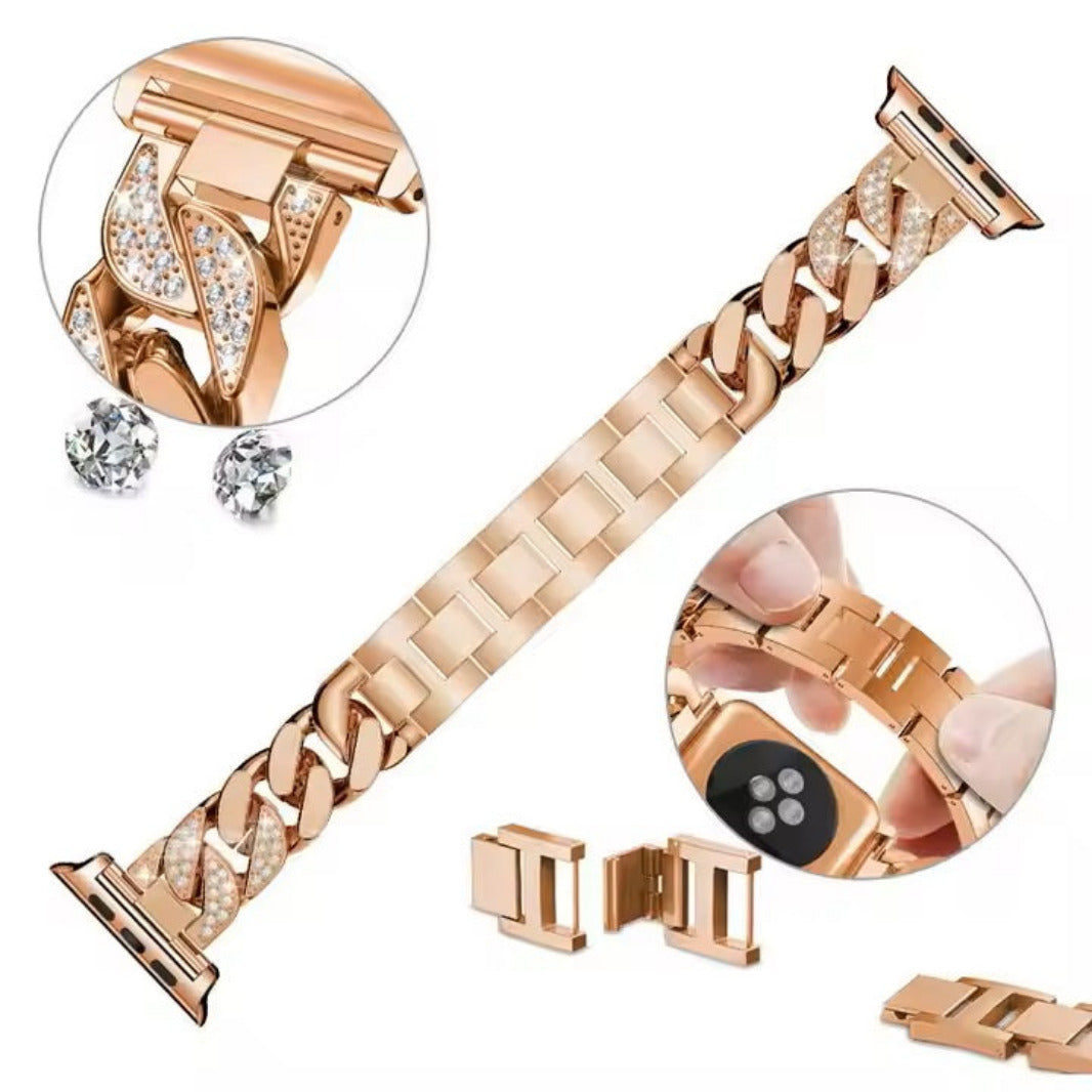 Diamond Metal Stainless Steel Chain Bracelet Band for Apple Watch 38 | 40 | 41 | 42mm S10 Straps & Bands