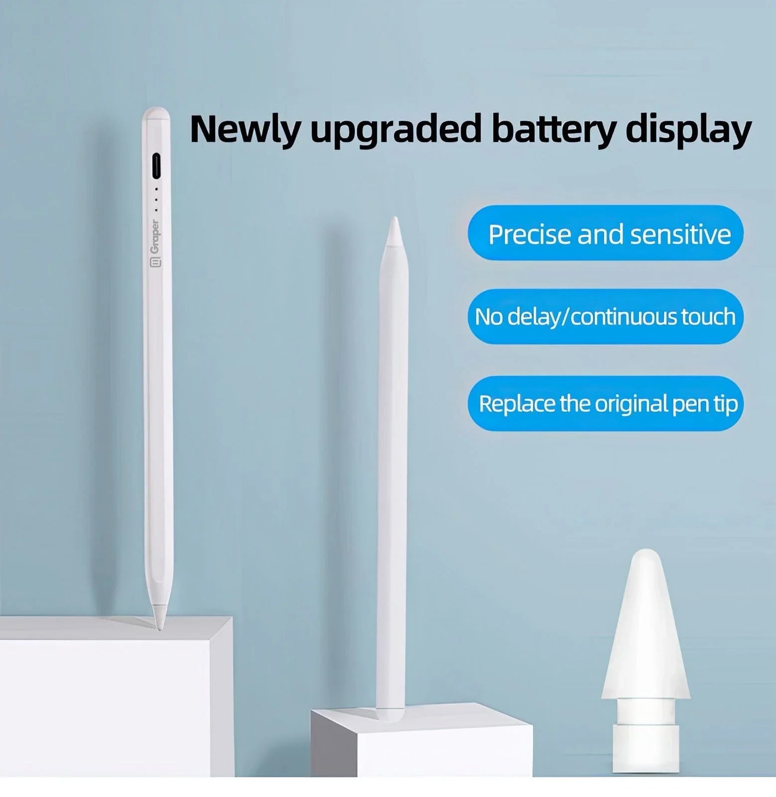 Active Stylus Pen for iPad After 2018, Aluminium Metal Body, with Extra Nib