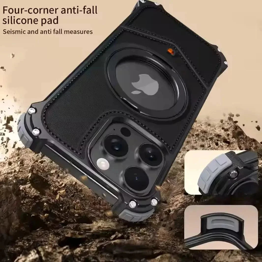 Aluminum Alloy Leather Magnetic 360° Metal Ring Stand Frameless Back Panel for iPhone 16 Pro