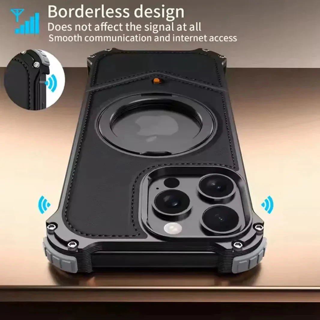 Aluminum Alloy Leather Magnetic 360° Metal Ring Stand Frameless Back Panel for iPhone 16 Pro Max