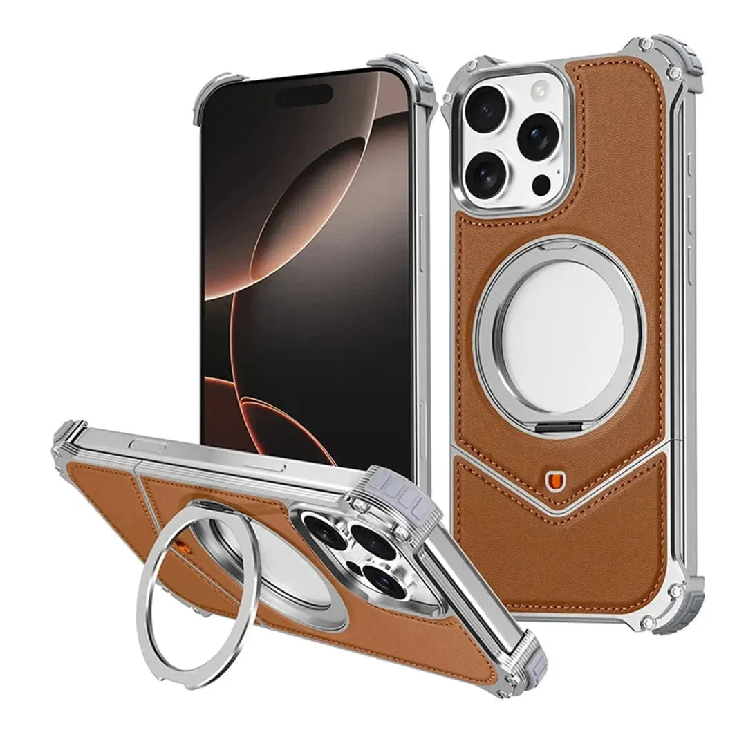 Aluminum Alloy Leather Magnetic 360° Metal Ring Stand Frameless Back Panel for iPhone 16 Pro