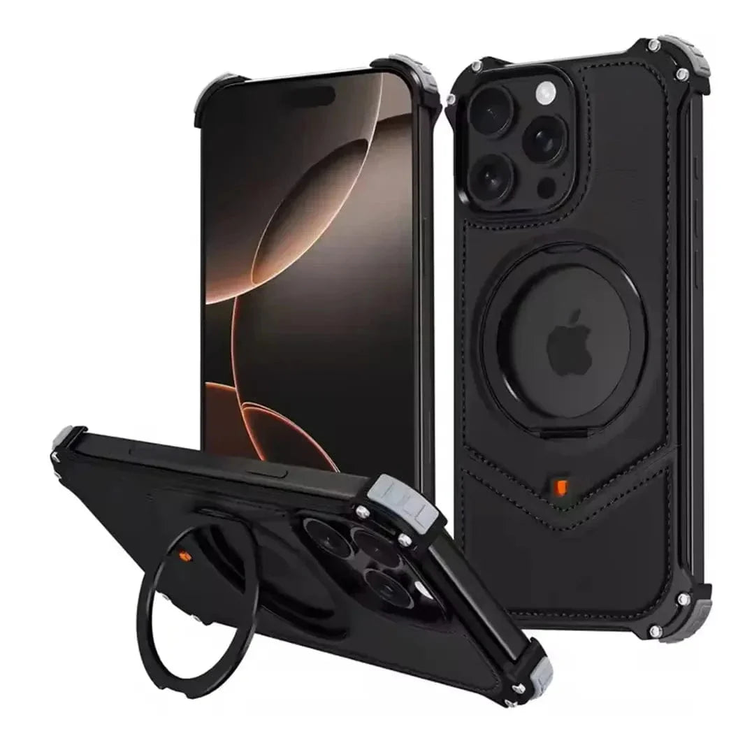 Aluminum Alloy Leather Magnetic 360° Metal Ring Stand Frameless Back Panel for iPhone 16 Pro