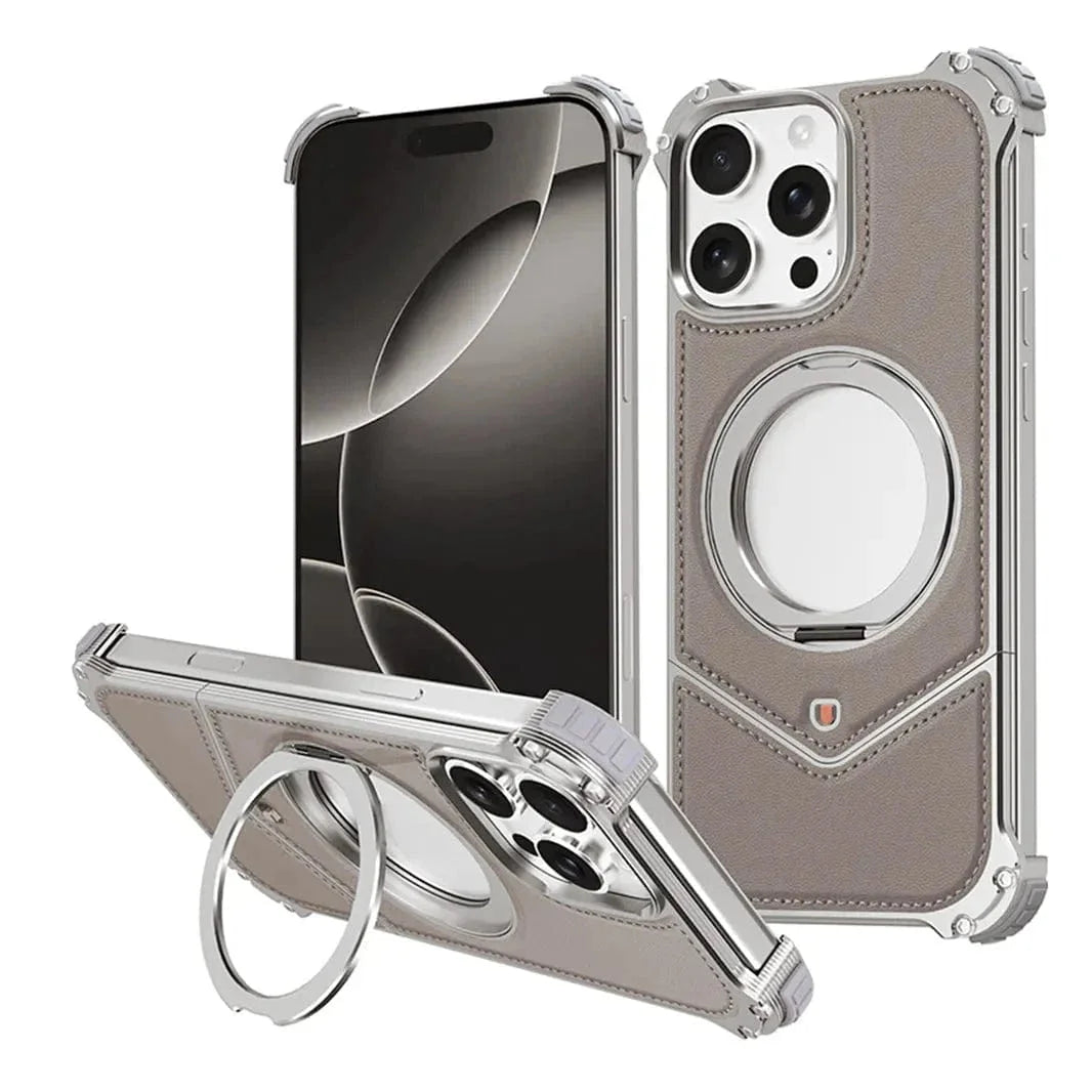 Aluminum Alloy Leather Magnetic 360° Metal Ring Stand Frameless Back Panel for iPhone 16 Pro