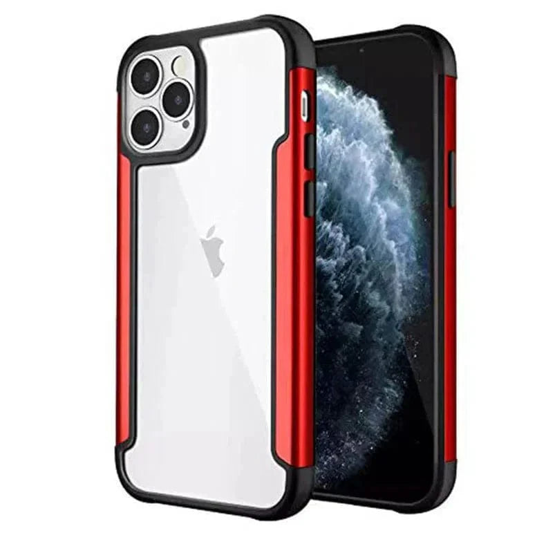 Aluminum Alloy Metal Edge Clear Case for iPhone 11 Red Back Cases