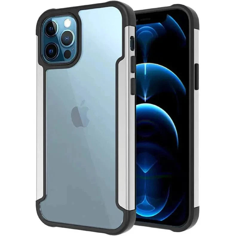 Aluminum Alloy Metal Edge Clear Case for iPhone 11 Silver Back Cases