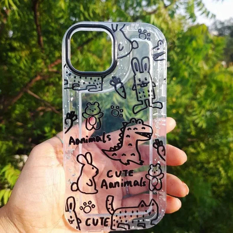 Animal Print Silver Glitter Foil Clear Soft Case for iPhone 13 Pro Max