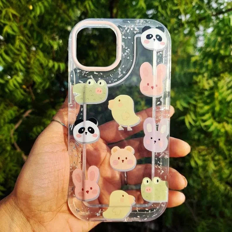 Animal Print Silver Glitter Foil Clear Soft Case for iPhone 14