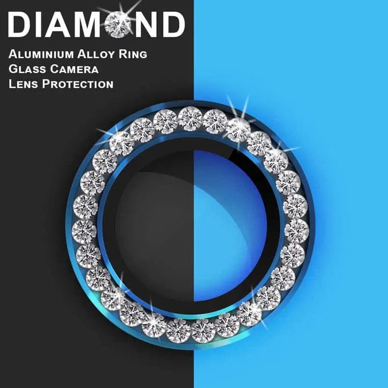 Bling Rhinestone Camera Lens Glass Ring for iPhone 13 Blue Camera Lens Protectors