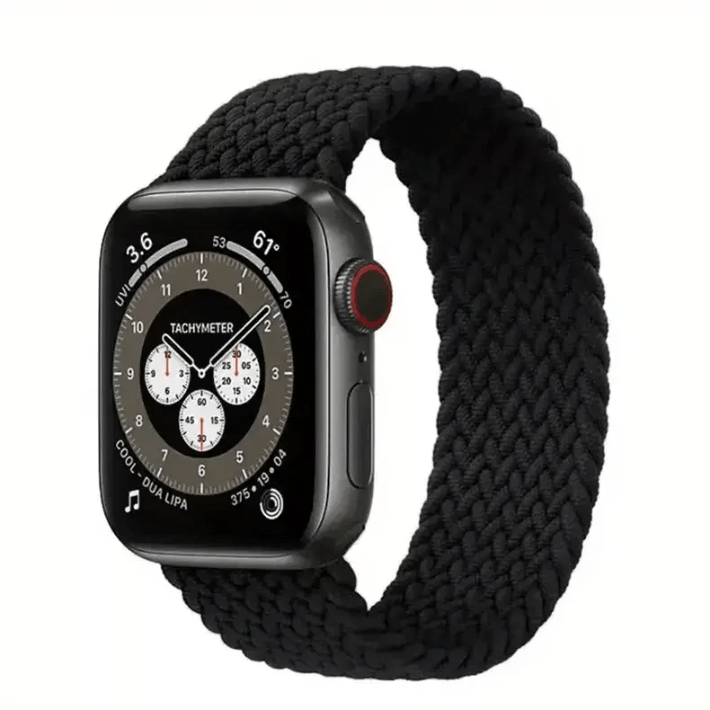 Braided Solo Elastic Sport Loop Band for Apple Watch Watch Bands 42mm | 44mm | 45mm | Ultra 49mm - Medium / Black