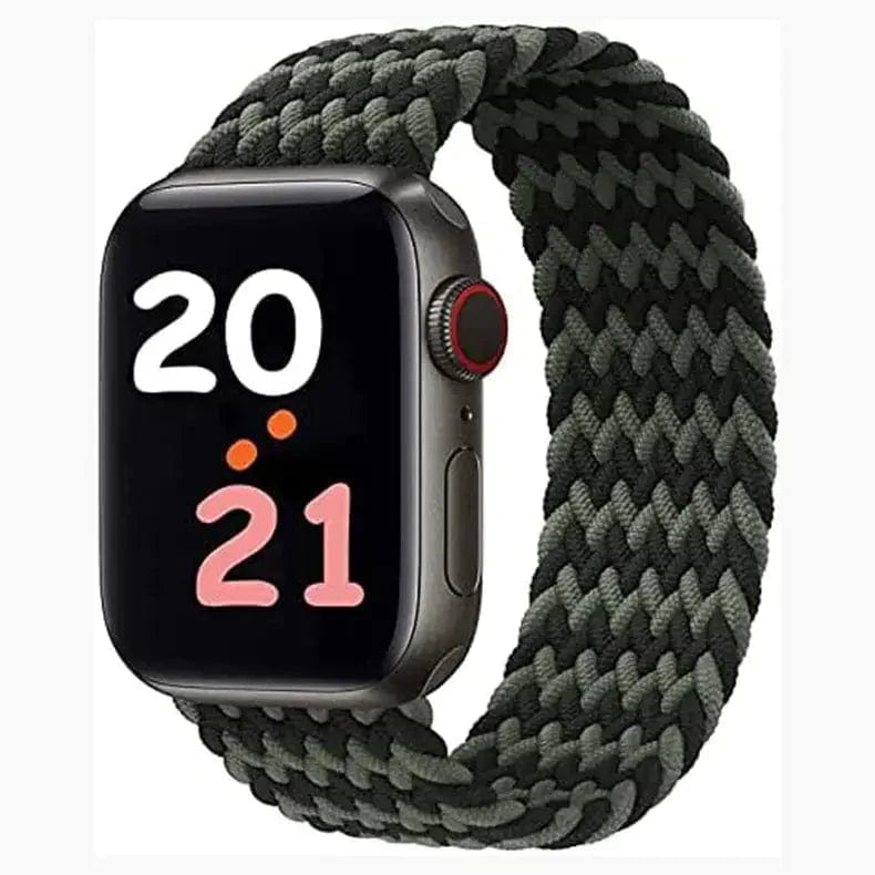 Braided Solo Elastic Sport Loop Band for Apple Watch Watch Bands 42mm | 44mm | 45mm | Ultra 49mm - Medium / Green Black