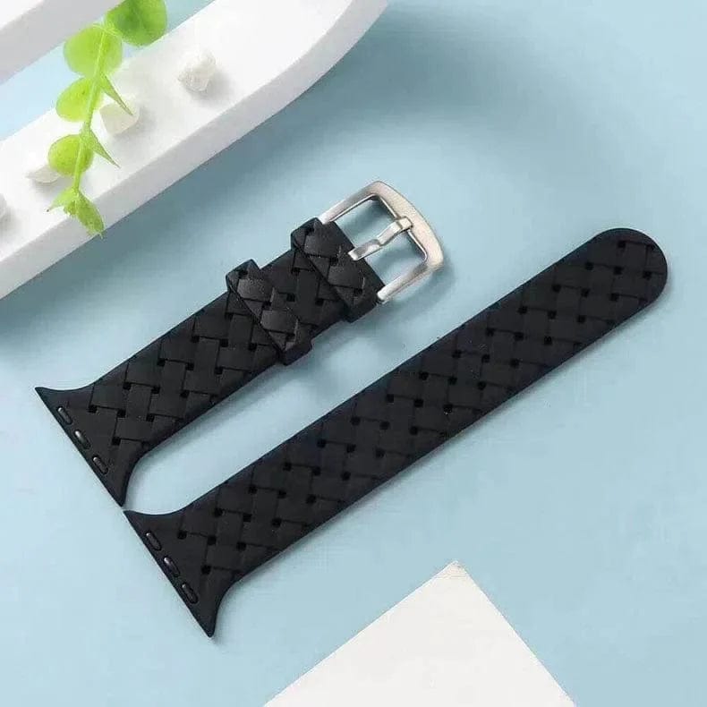 Braided Weave Breathable Soft Silicone Band for Apple Watch Watch Bands 42mm | 44mm | 45mm | Ultra 49mm / Black