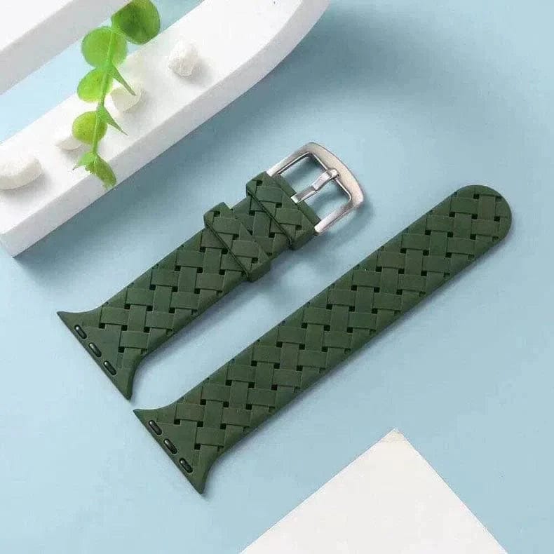 Braided Weave Breathable Soft Silicone Band for Apple Watch Watch Bands 42mm | 44mm | 45mm | Ultra 49mm / Midnight Green