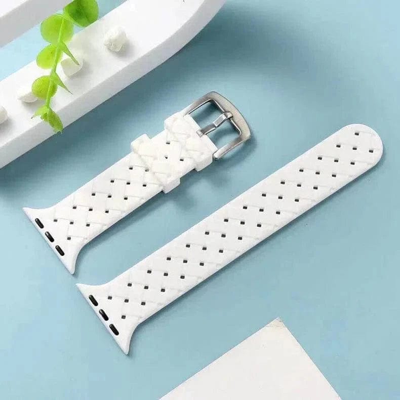 Braided Weave Breathable Soft Silicone Band for Apple Watch Watch Bands 42mm | 44mm | 45mm | Ultra 49mm / White