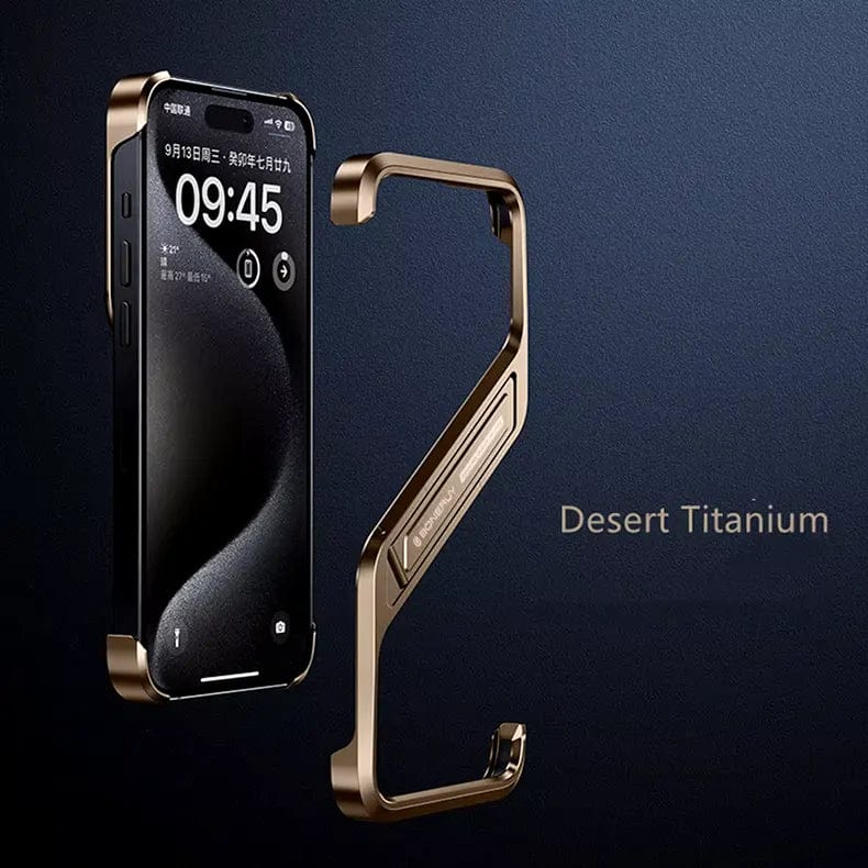 Built in Kickstand Aluminum Rimless Heat Dissipation Bumper for iPhone Back Cases iPhone 16 Pro Max / Desert Titanium