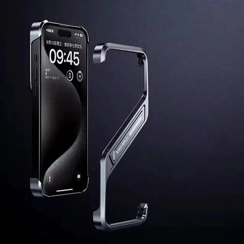 Built in Kickstand Aluminum Rimless Bumper for iPhone 15 Pro Max