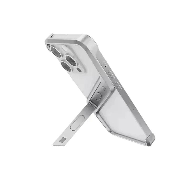 Built In Kickstand Aluminum Rimless Heat Dissipation Frame Case for iPhone 15 Pro Max