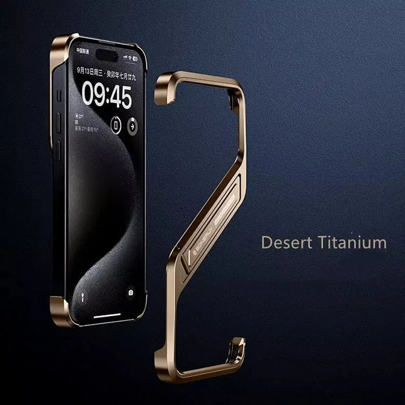 Built In Kickstand Aluminum Rimless Heat Dissipation Frame Case for iPhone 15 Pro Max