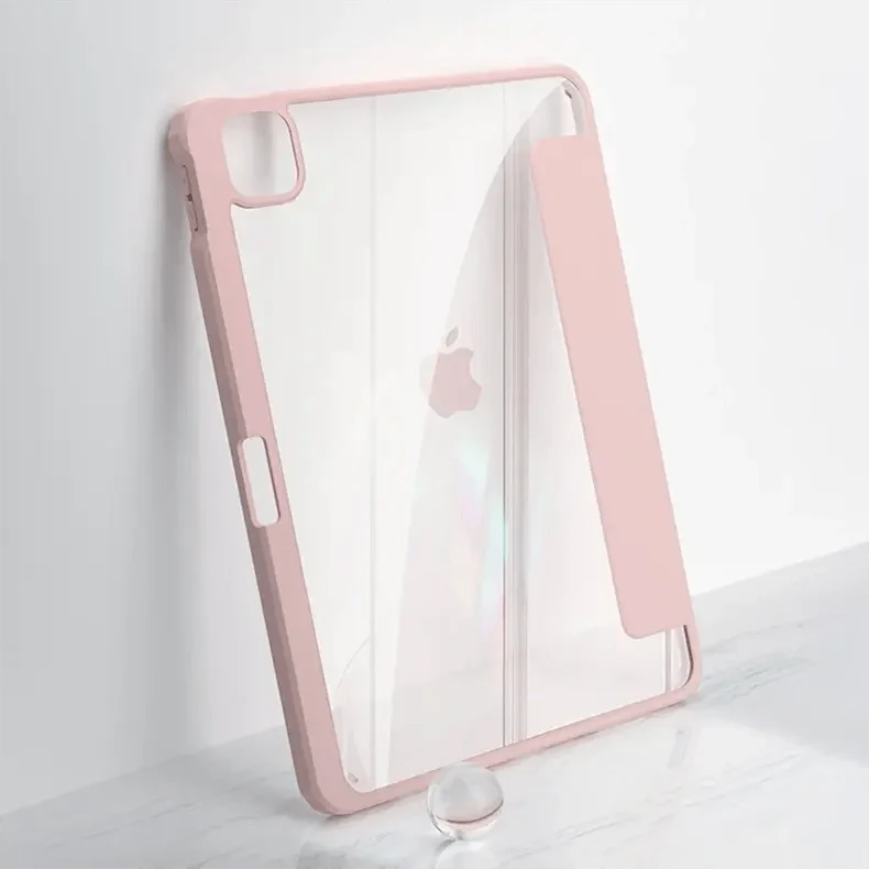 Built-in Stand Trifold Smart Slim Transparent Back Case for iPad