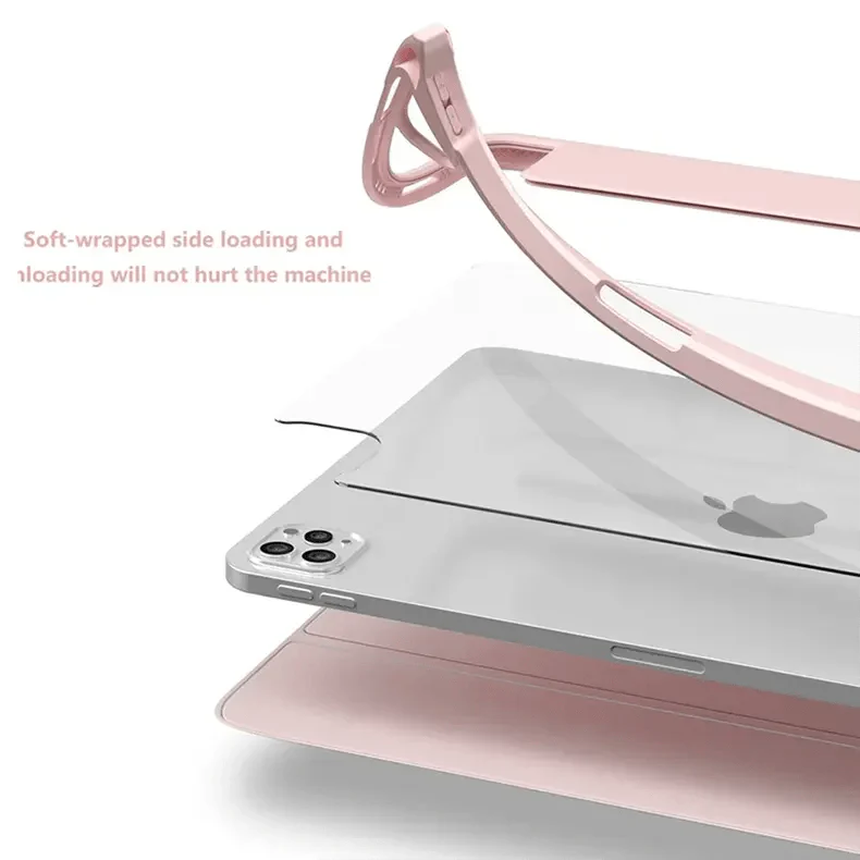 Built-in Stand Trifold Smart Slim Transparent Back Case for iPad