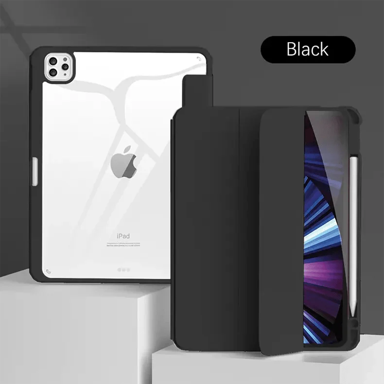 Built-in Stand Trifold Smart Slim Transparent Back Case for iPad