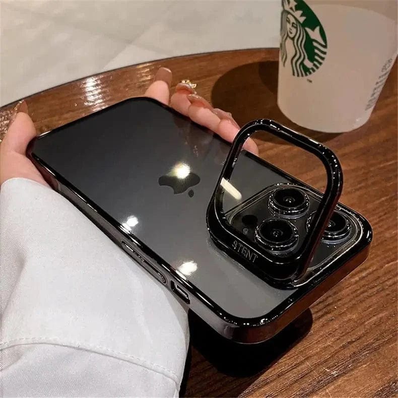 Camera Lens Protector kickstand Electroplating Case for iPhone Back Cases iPhone 15 Pro Max / Black