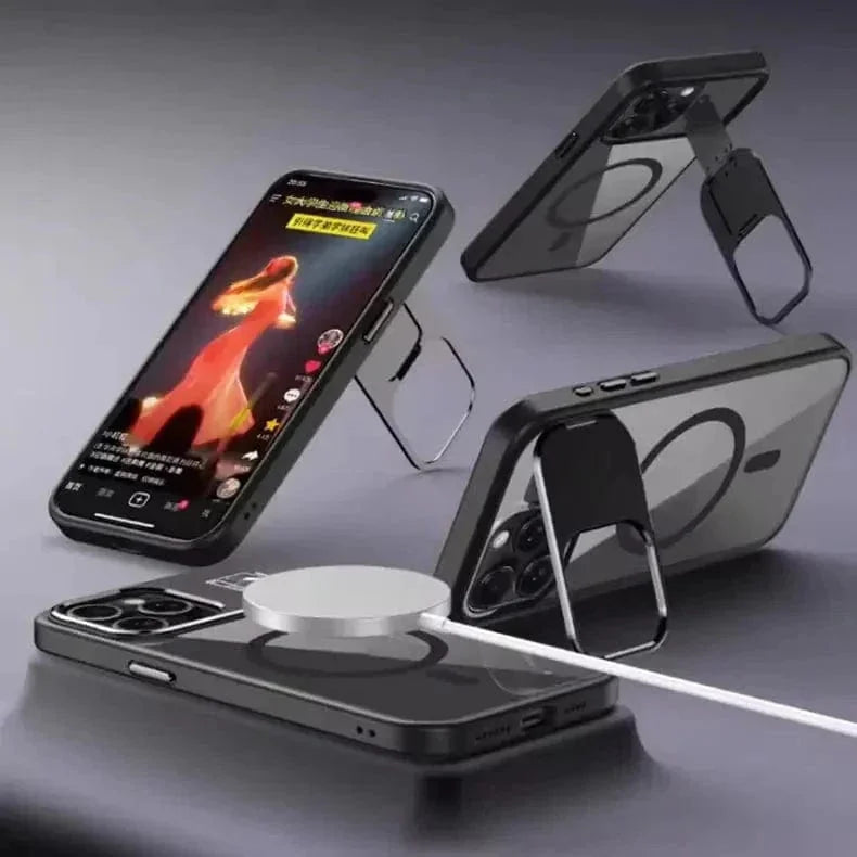 Camera Metal Kickstand Magsafe With Camera Lens Case for iPhone 15 Pro