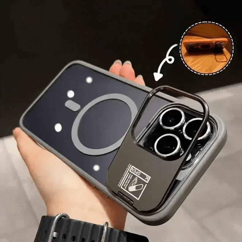 Camera Metal Kickstand Magsafe With Camera Lens Case for iPhone 15 Pro Max