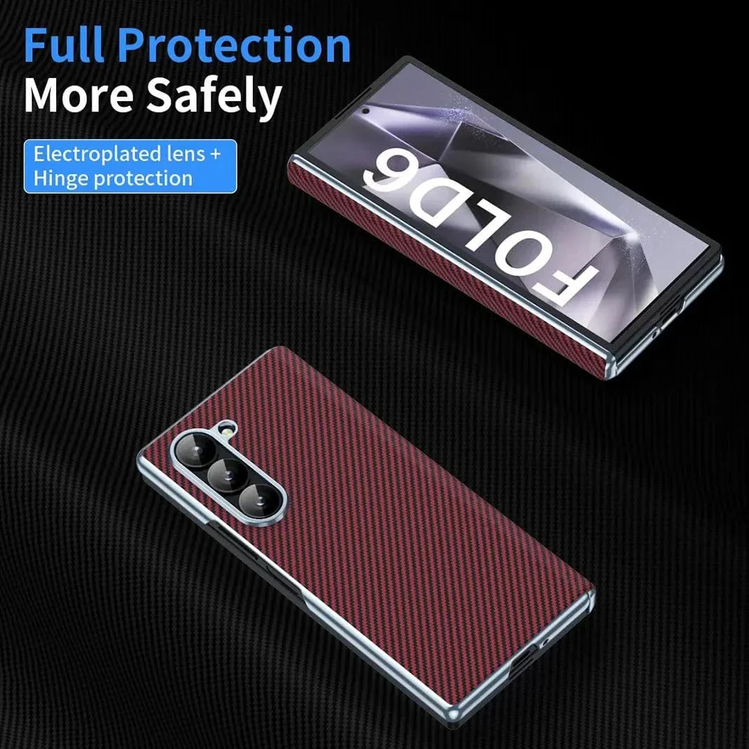 Carbon Fiber Electroplating Front Screen Glass Case with Hinge Protection for Samsung Z Fold7