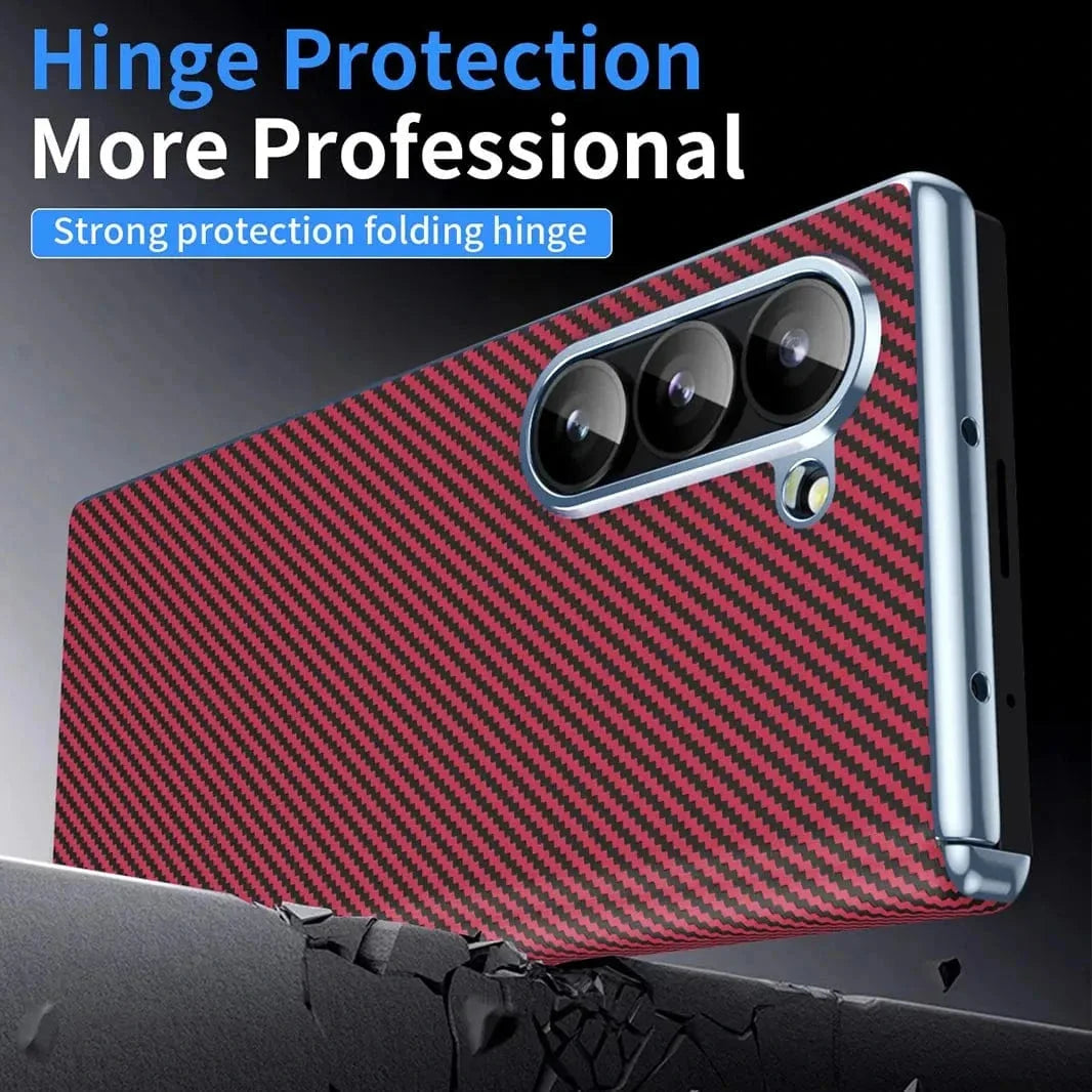Carbon Fiber Electroplating Front Screen Glass Case with Hinge Protection for Samsung Z Fold7