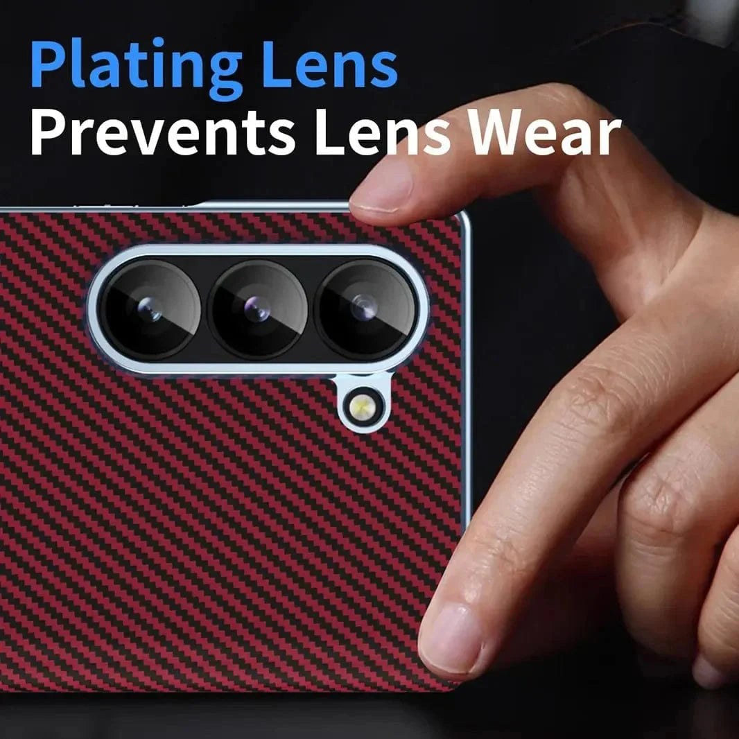 Carbon Fiber Electroplating Front Screen Glass Case with Hinge Protection for Samsung Z Fold7