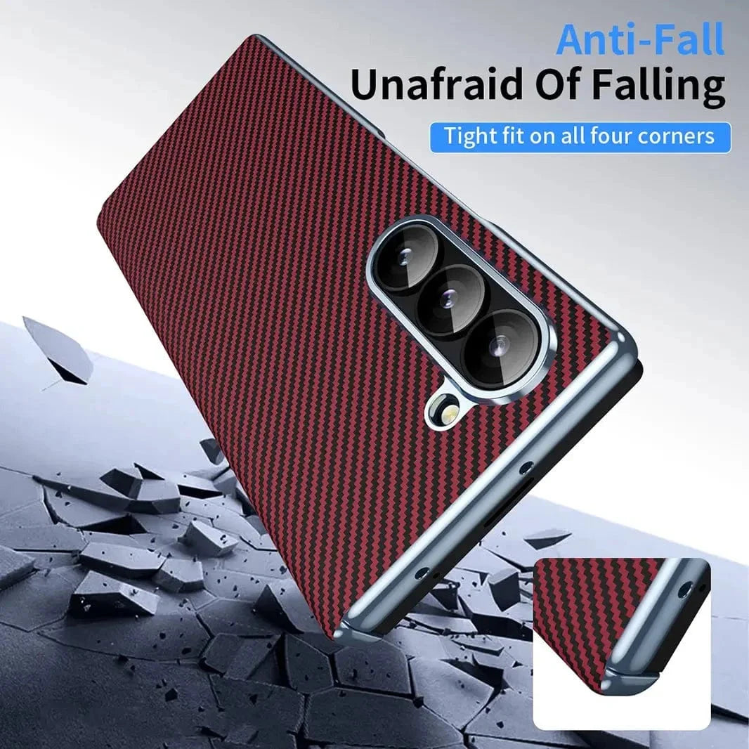 Carbon Fiber Electroplating Front Screen Glass Case with Hinge Protection for Samsung Z Fold7