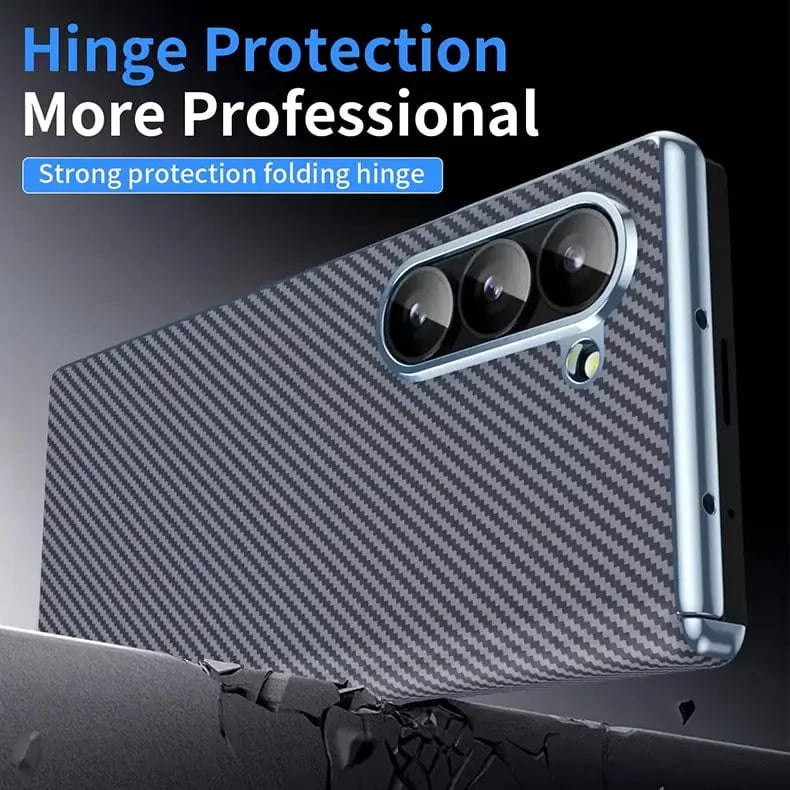 Carbon Fiber Electroplating Front Screen Glass Case with Hinge Protection for Samsung Z Fold6