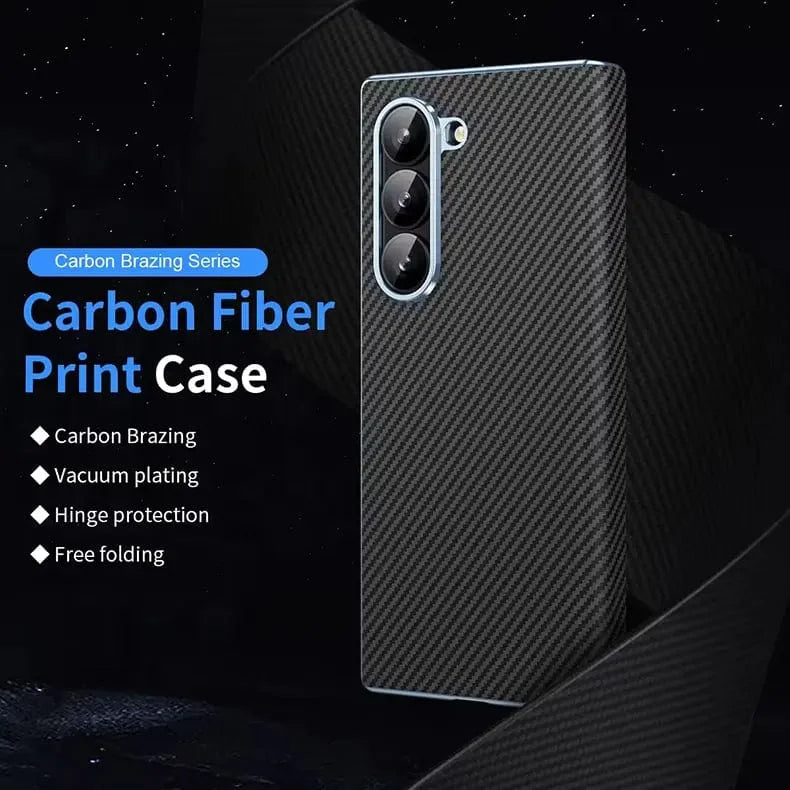 Carbon Fiber Electroplating Front Screen Glass Case with Hinge Protection for Samsung Z Fold6