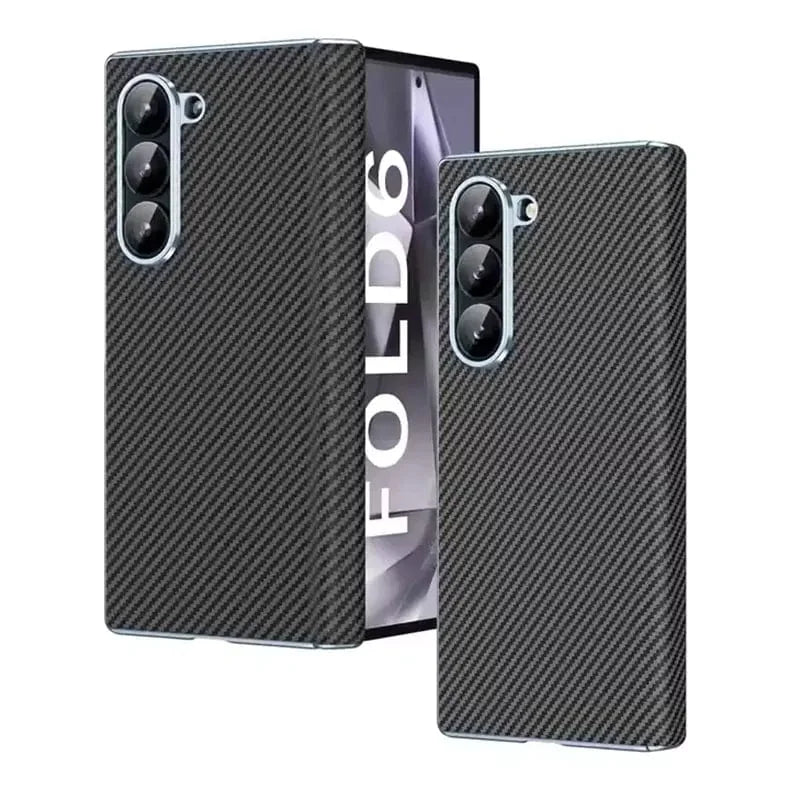 Carbon Fiber Electroplating Front Screen Glass Case with Hinge Protection for Samsung Z Fold6