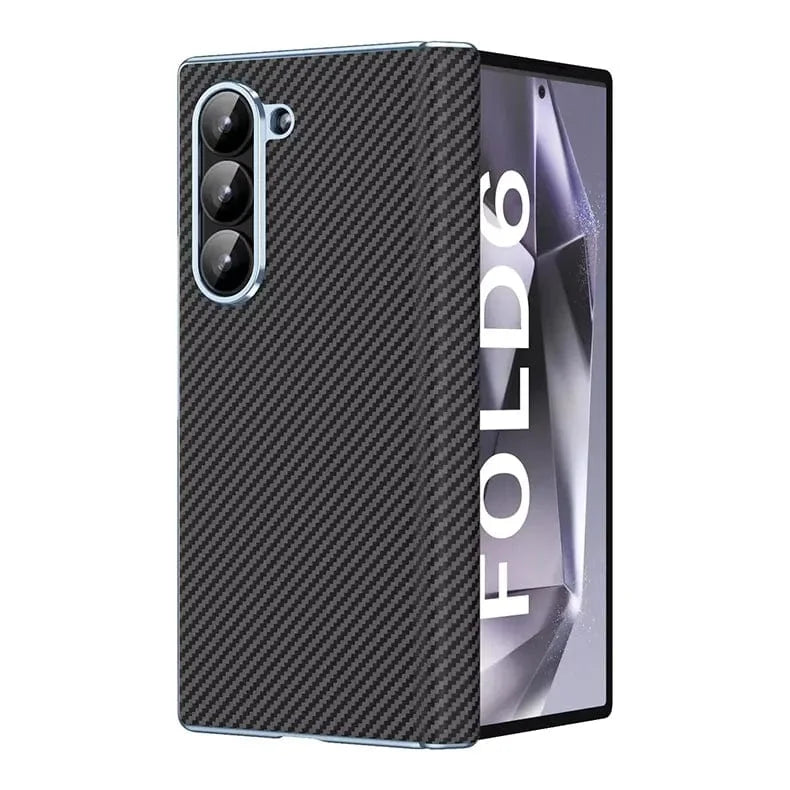 Carbon Fiber Electroplating Front Screen Glass Case with Hinge Protection for Samsung Z Fold6