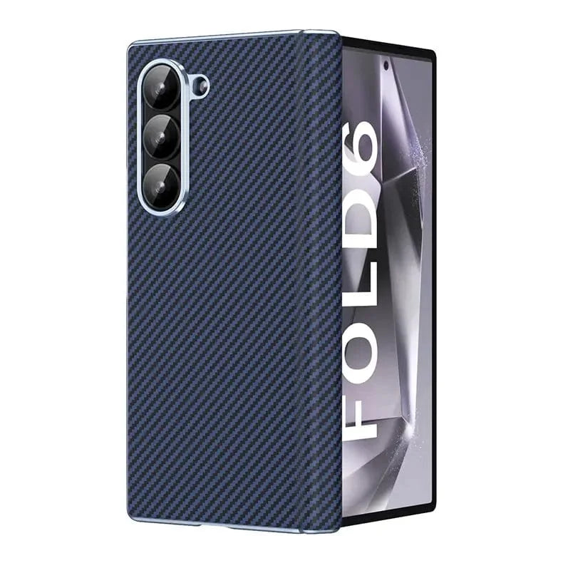 Carbon Fiber Electroplating Front Screen Glass Case with Hinge Protection for Samsung Z Fold6