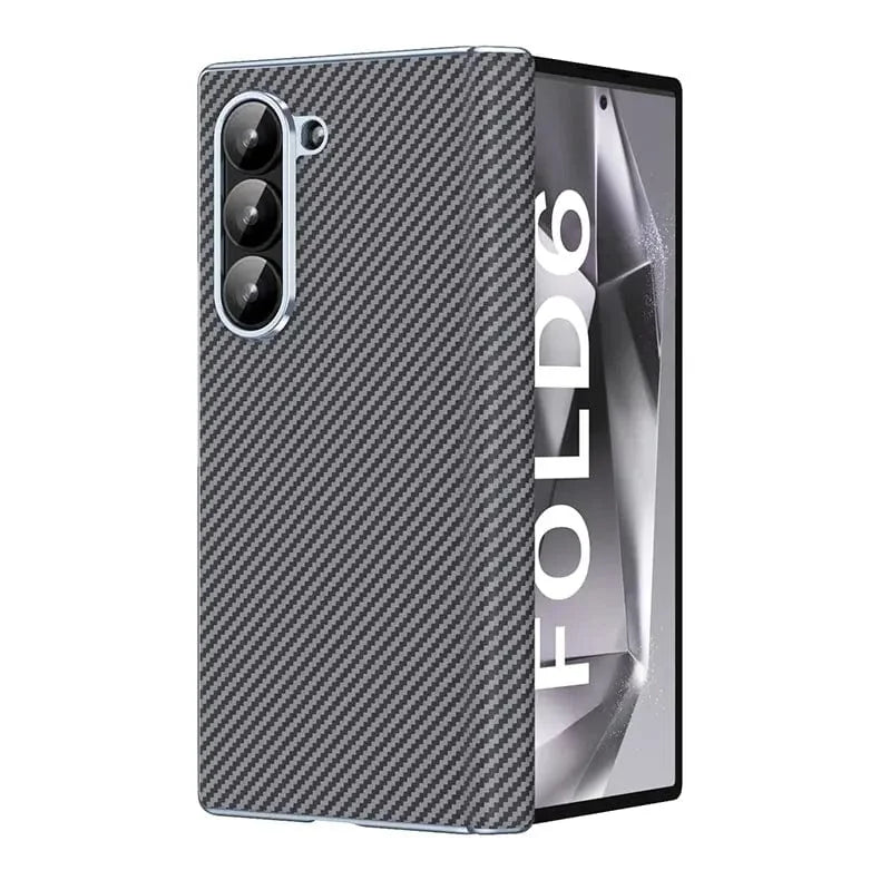 Carbon Fiber Electroplating Front Screen Glass Case with Hinge Protection for Samsung Z Fold6