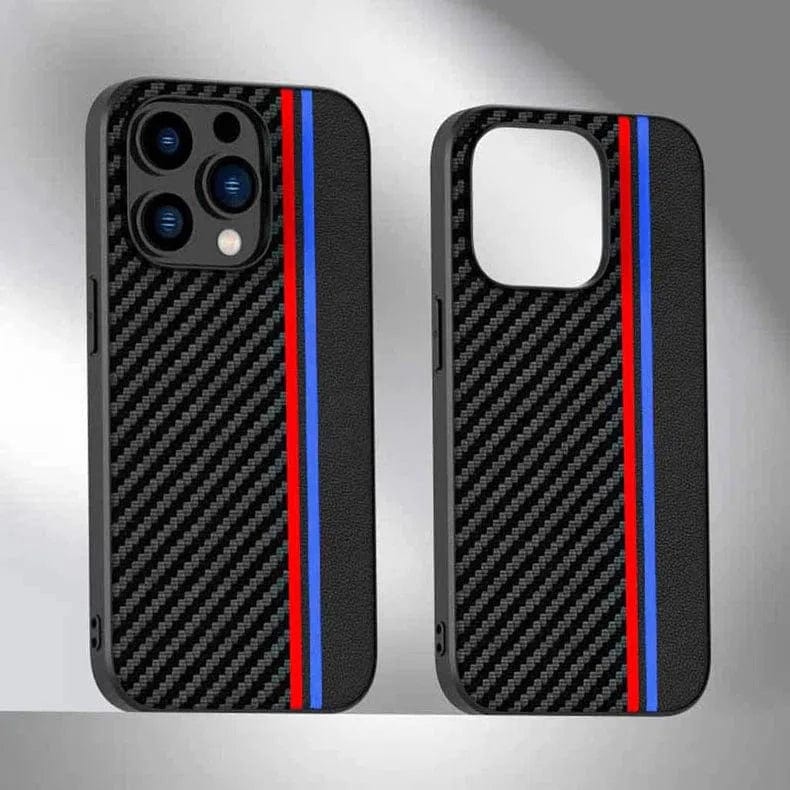 Carbon fiber Leather Texture Case for iPhone Back Cases iPhone 15 Pro Max / Red Blue