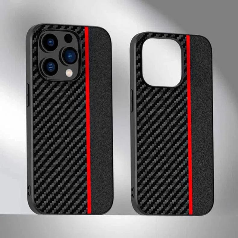 Carbon fiber Leather Texture Case for iPhone 15 Pro Max Black Red Back Cases