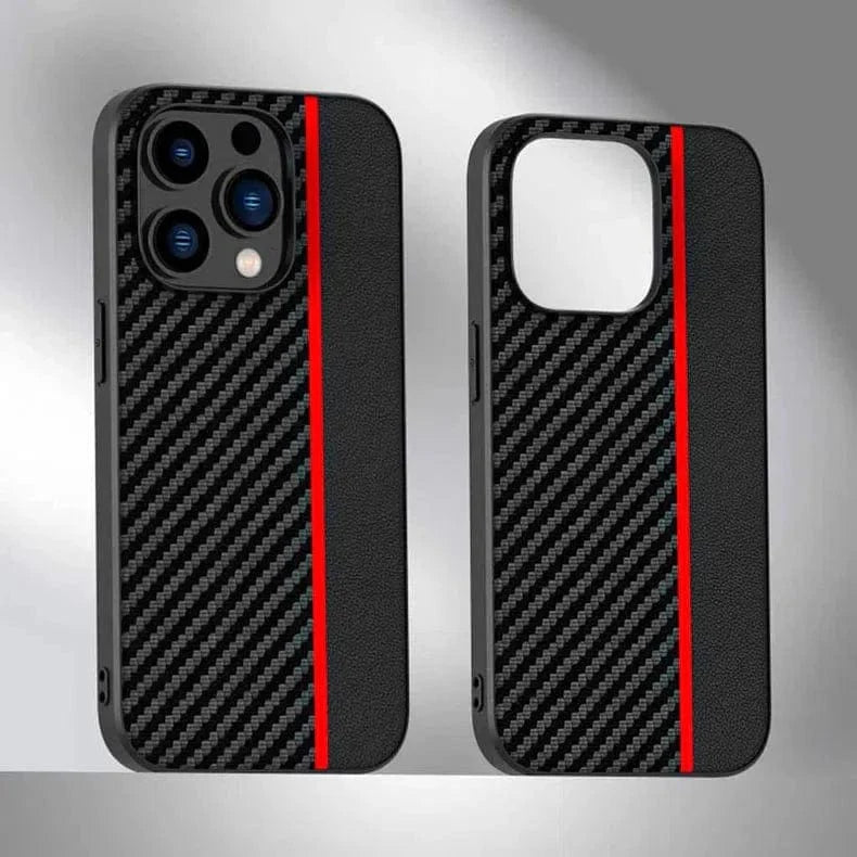 Carbon fiber Leather Texture Case for iPhone 15 Pro Black Red Back Cases