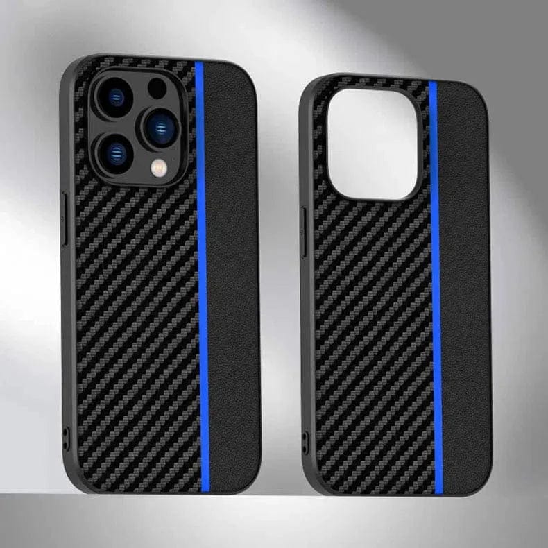 Carbon fiber Leather Texture Case for iPhone Back Cases iPhone 15 Pro Max / Black Blue