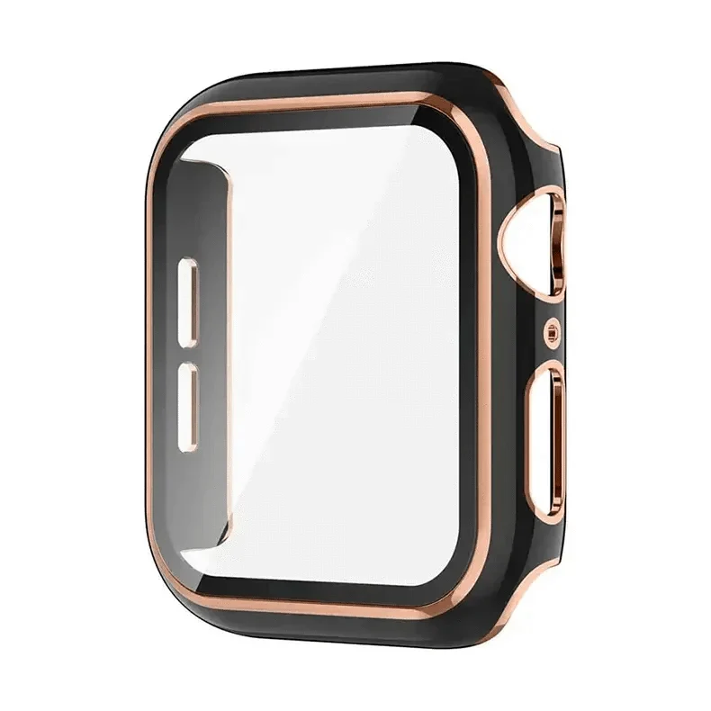 Glossy Chrome Hard PC Built-in Glass Cover for Apple Watch 44mm 44mm black-bronze-gold Cases & Covers