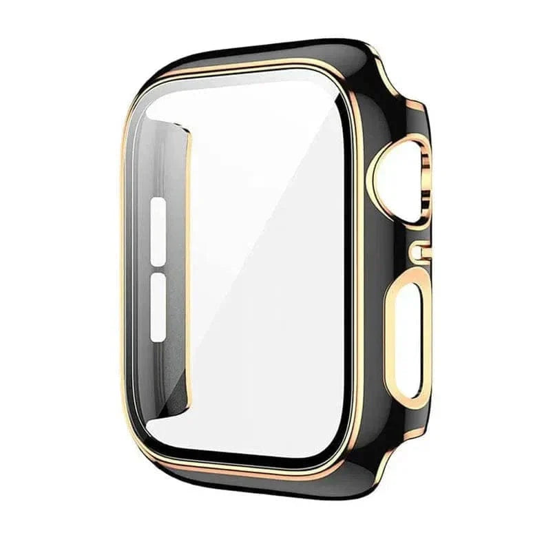 Glossy Chrome Hard PC Built-in Glass Cover for Apple Watch 41mm 41mm black-gold Cases & Covers