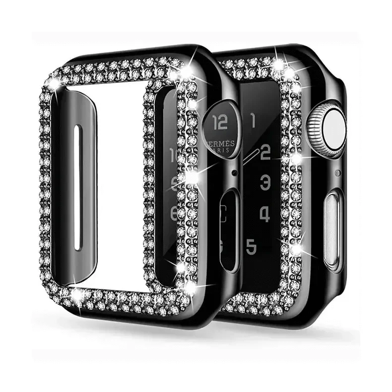 Dual Rhinestone Frame 360 Degree Hard Body Bumper for Apple Watch 41mm 41mm black Cases & Covers