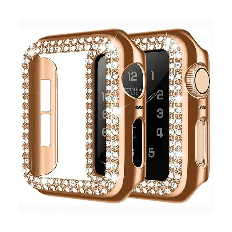 Dual Rhinestone Frame 360 Degree Hard Body Bumper for Apple Watch 41mm 41mm bronze-gold Cases & Covers