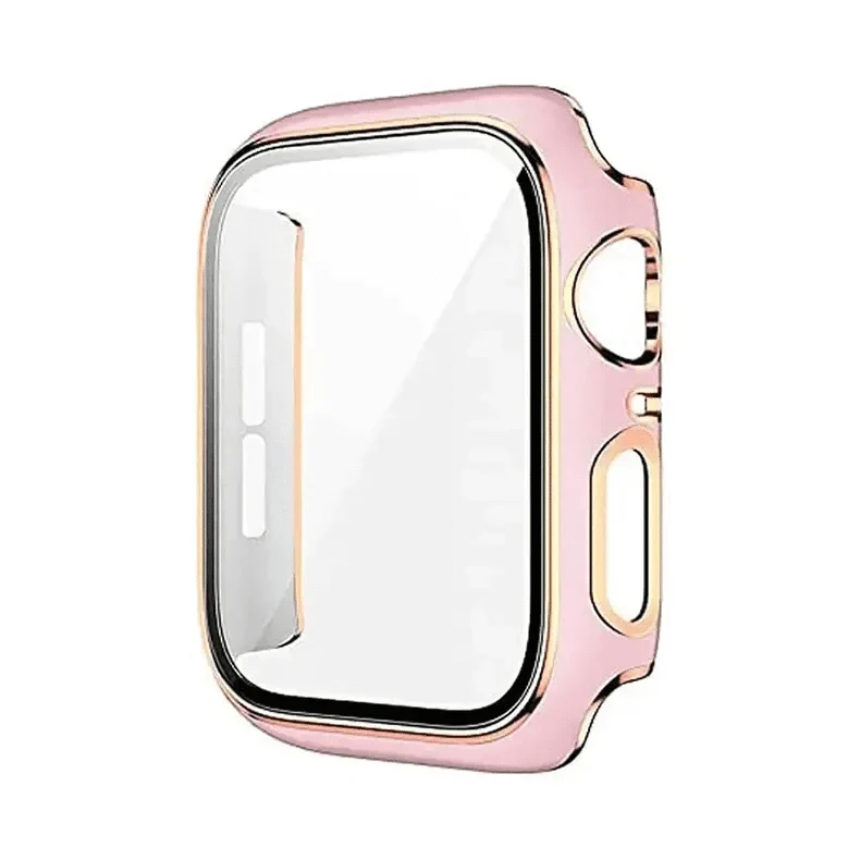 Glossy Chrome Hard PC Built-in Glass Cover for Apple Watch 41mm 41mm pink-silver Cases & Covers